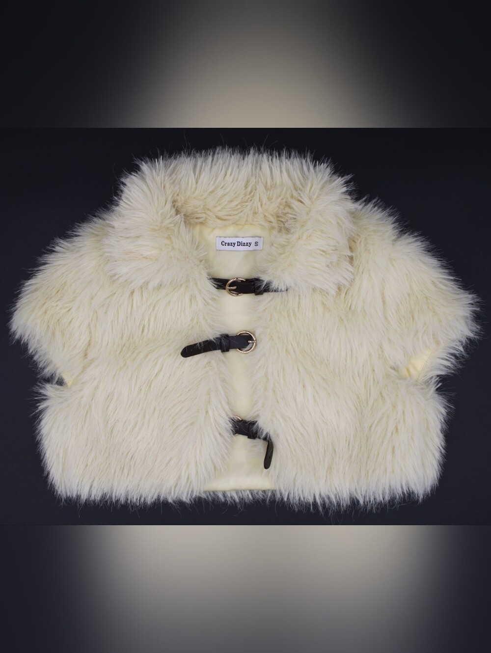 Crazy Dizzy Cream Faux Fur Cropped Vest – Buckle Front – Small